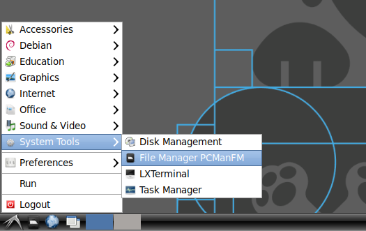 Menu File Manager PCManFM